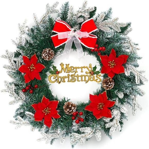 24In Christmas Weatherproof, with Red Bows Artificial Holly Leaves Wreath - Picture 2 of 6
